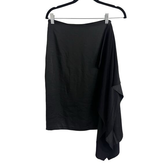 BCBGMAXAZRIA Asymmetrical Ruffle Black Satin Pencil Skirt Y2K Career Size 2 - Picture 2 of 6